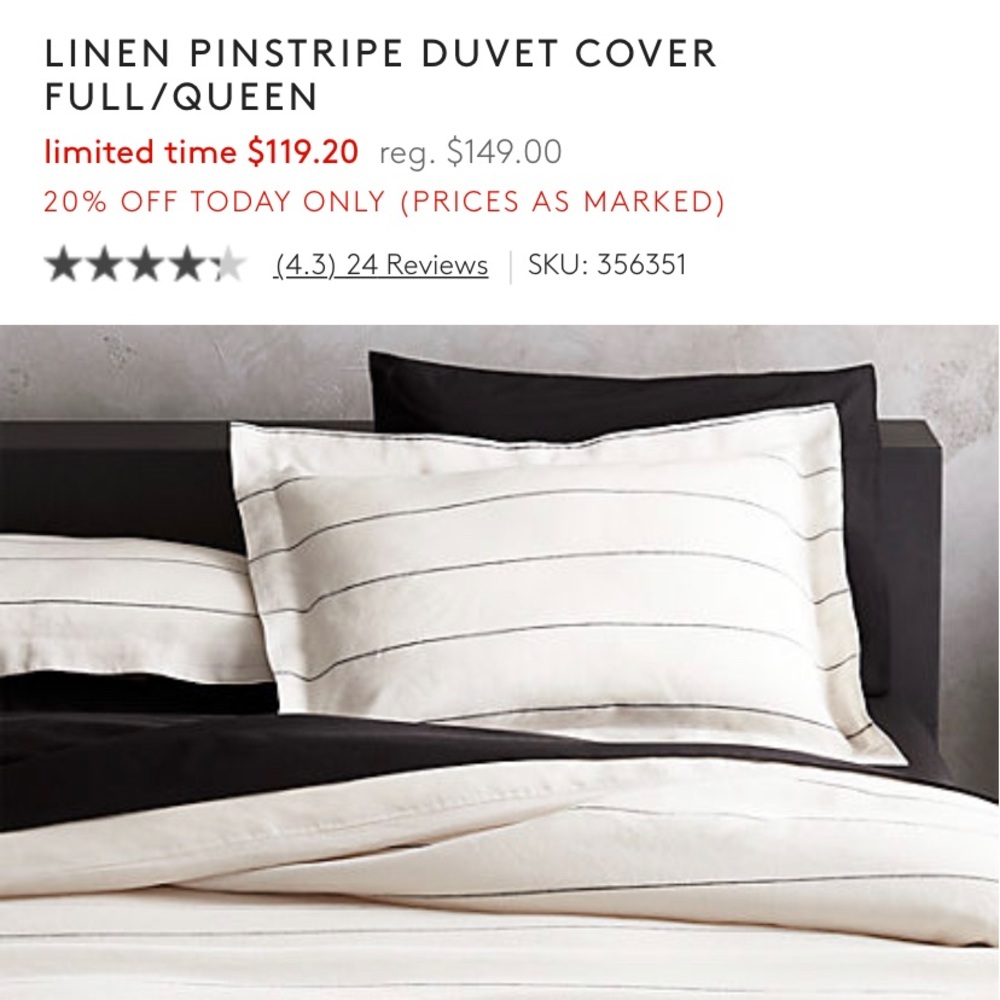 CB2 Linen Pinstripe Duvet Cover- Ivory